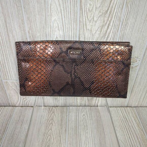 Miche Womens Jen Snake Python Print Shell Bag Purse Cover Copper Brown Black - Picture 1 of 5